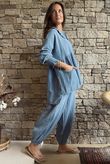 Annie Cushion Cotton Peter Pan Smock Blouse Denim
